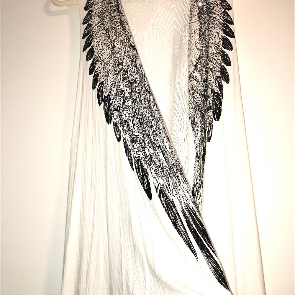 VOCAL  Lace Layer Angel Wings Tank Vest with Rhinestone detailed wings.